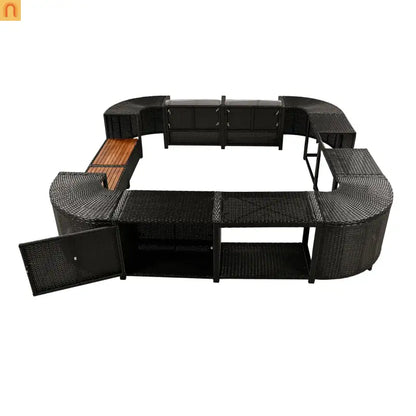 Outdoor Sectional Set Rattan Gray Storage Hot Tub Surround