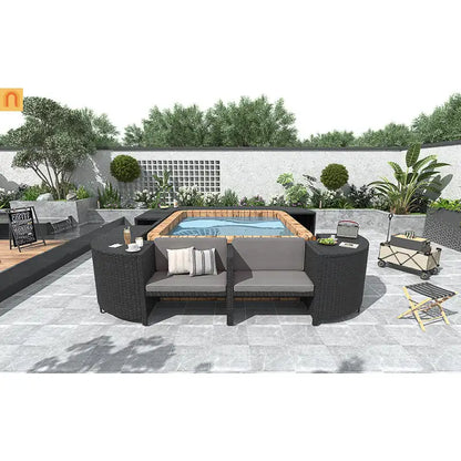 Outdoor Sectional Set Rattan Gray Storage Hot Tub Surround