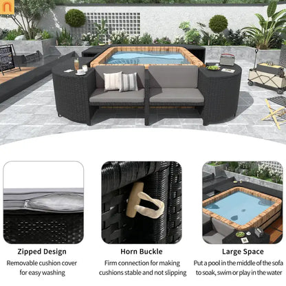 Outdoor Sectional Set Rattan Gray Storage Hot Tub Surround