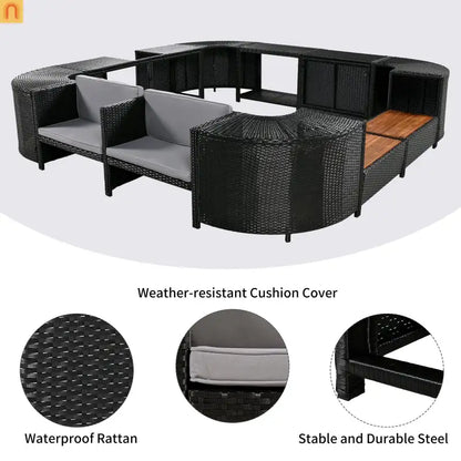 Outdoor Sectional Set Rattan Gray Storage Hot Tub Surround