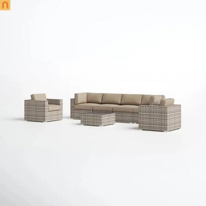 Outdoor Sectional Set Gray Wicker 7 Piece Seats 6 with Cushions
