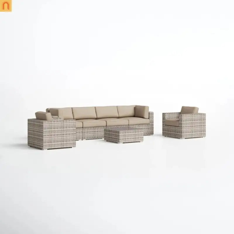 Outdoor Sectional Set Gray Wicker 7 Piece Seats 6 with Cushions