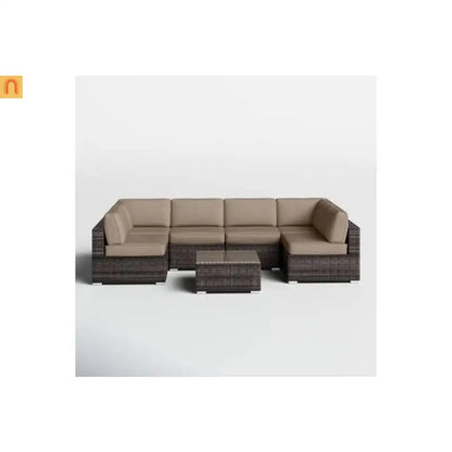 Outdoor Sectional Set Wicker Brown Sunbrella Cushions 7 Piece Seats 4