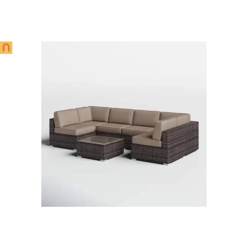 Outdoor Sectional Set Wicker Brown Sunbrella Cushions 7 Piece Seats 4