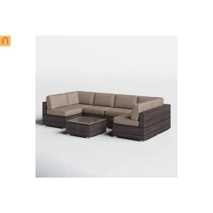 Outdoor Sectional Set Wicker Brown Sunbrella Cushions 7 Piece Seats 4