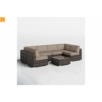 Outdoor Sectional Set Wicker Brown Sunbrella Cushions 7 Piece Seats 4