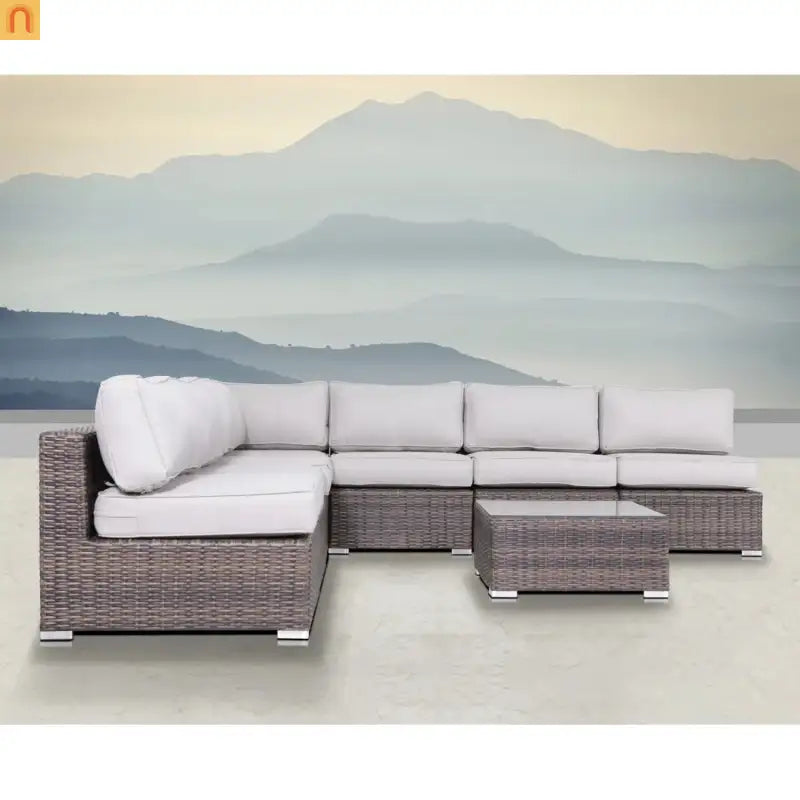 Outdoor Sectional Set Wicker Brown Gray 6 Person with Cushions