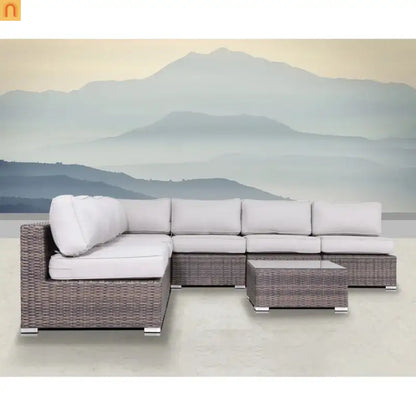 Outdoor Sectional Set Wicker Brown Gray 6 Person with Cushions