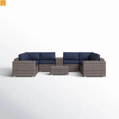 Outdoor Sectional Set Wicker Gray 12-Piece Sunbrella Seats 6
