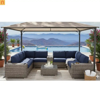 Outdoor Sectional Set Wicker Gray 12-Piece Sunbrella Seats 6