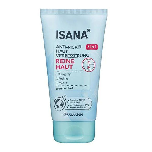 Isana 3-in-1 Facial Cleansing and Exfoliating Product - Vegan, Dermatologically Tested, pH-Balanced Skincare