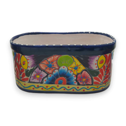 Oval Blue Rim Talavera Planter | Handmade Mexican Pot