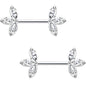 14G 1/2 Clear Gem Fleur de Seins Barbell Nipple Ring Set