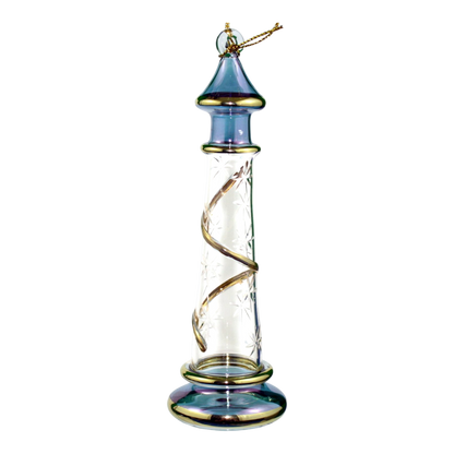 Glass Lighthouse Ornament With Gold Accent - Blue