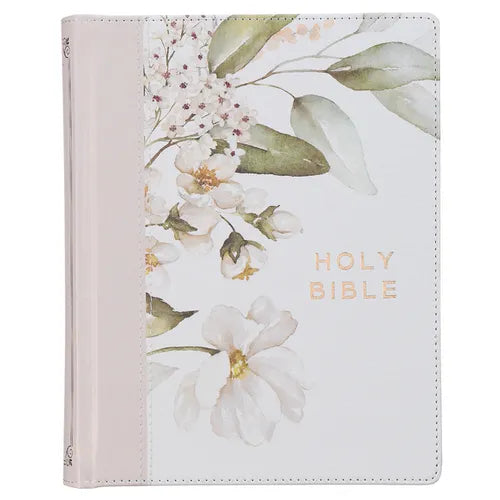 KJV Note-Taking Bible Faux Leather Hc Gray Floral Printed - Leather