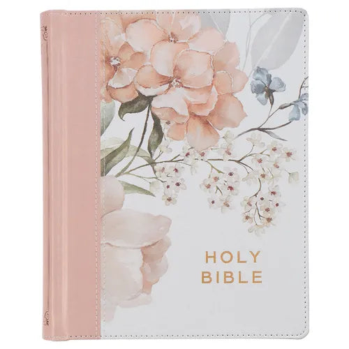 KJV Note-Taking Bible Faux Leather Hc Pink Floral Printed - Leather