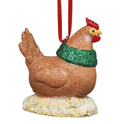 Festive Chicken with Holiday Lights Ornament