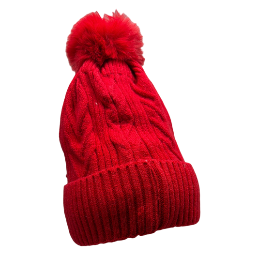 Pearl Chevron Knit Hat - Red