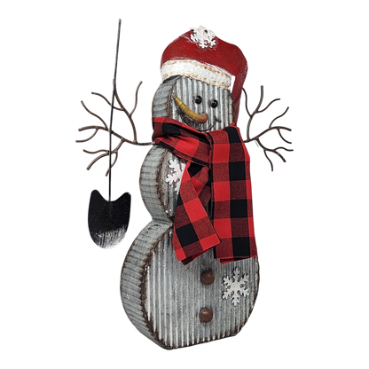 Metal Snowman Figurine - 18 Inch - Santa Hat
