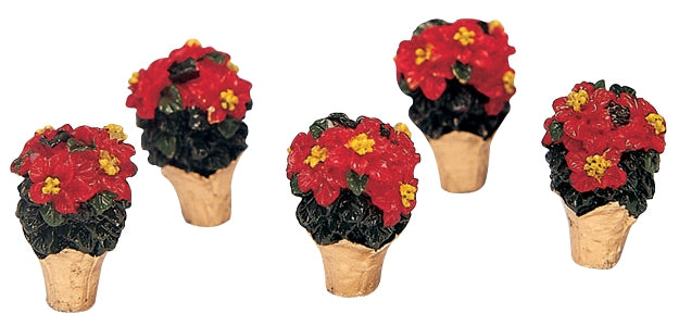 Poinsettias for Christmas Village -  Set of 5