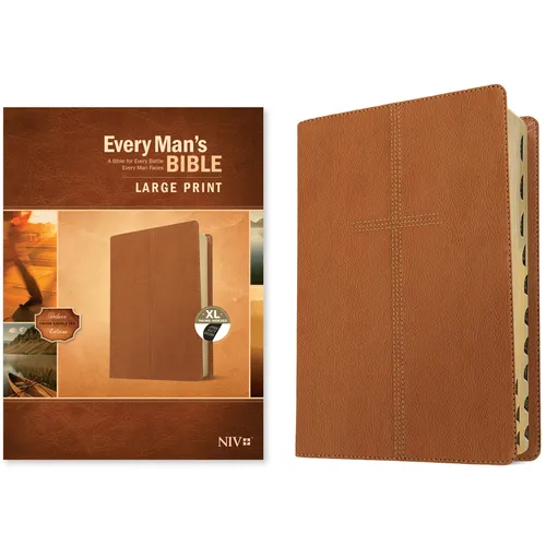 Every Man's Bible Niv, Large Print (Leatherlike, Cross Saddle Tan, Indexed) - Imitation Leather