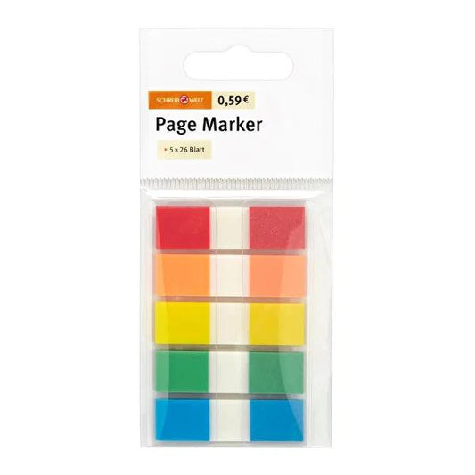 Schreibwelt Page Markers: 5-Color Sticky Notes for Books, Office & School Ð Organize & Highlight with Adhesive Colored Page Flags