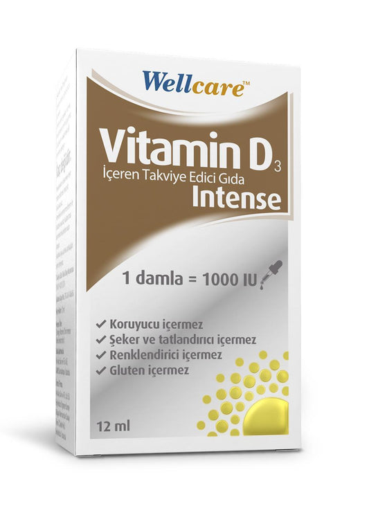 Wellcare Vitamin D3 Intense 1000IU 12ml - Liquid Vitamin D3 Supplement for Bone Health