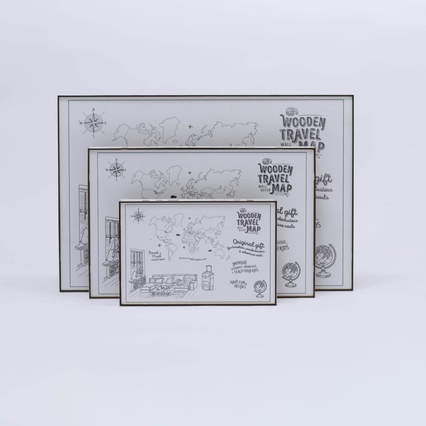 2D Wooden World Map Midnight