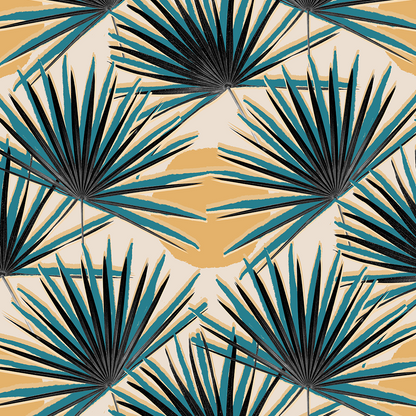 Palm Deco Wallpaper, blue and orange