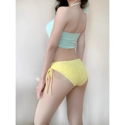 Patchwork Halter Bikini – Korean 3PCS Swimsuit with Skirt