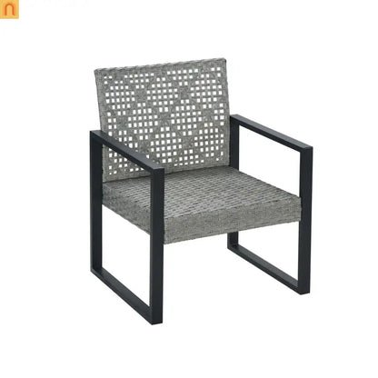 Outdoor Sectional Set PE Rattan Gray Acacia Blue Cushions 4 Piece