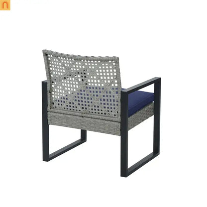 Outdoor Sectional Set PE Rattan Gray Acacia Blue Cushions 4 Piece