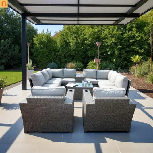 Outdoor Patio Set Wicker Gray Mix 12-Piece Seats 8 No Assembly