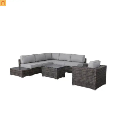 Outdoor Wicker Sectional Set 9 Piece 5 Person Brown