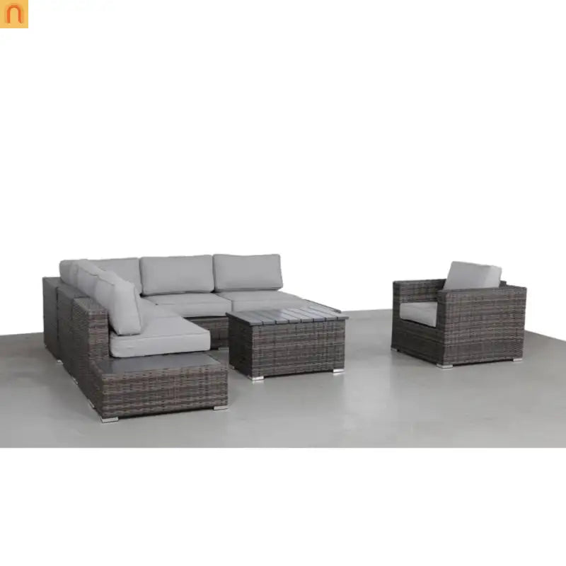 Outdoor Wicker Sectional Set 9 Piece 5 Person Brown
