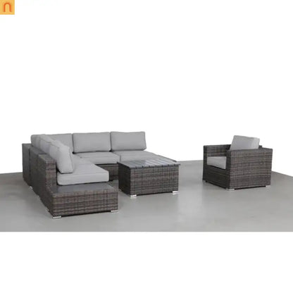Outdoor Wicker Sectional Set 9 Piece 5 Person Brown