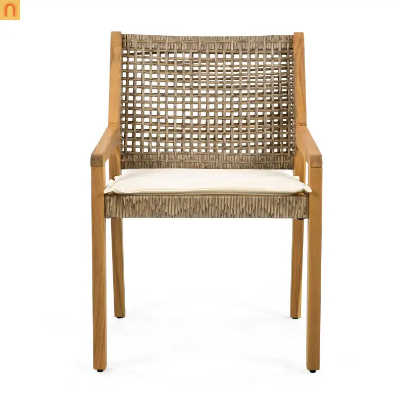 Outdoor Dining Set Acacia Wood Wicker Teak Cream Cushions Stackable
