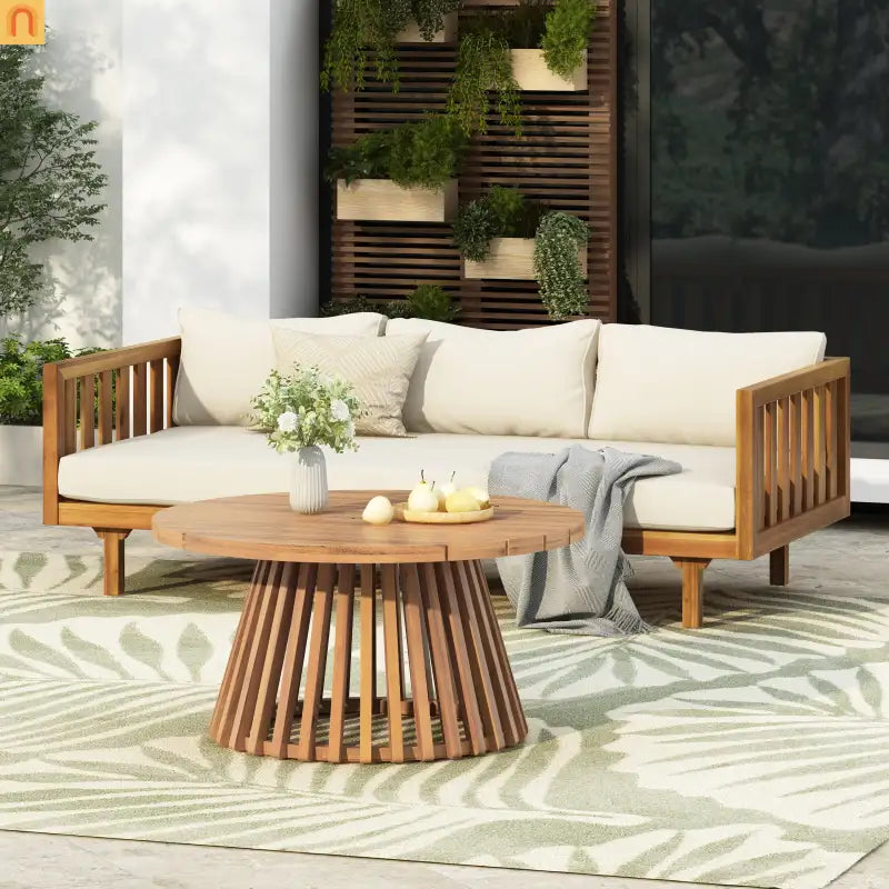 Outdoor Patio Acacia Wood Teak 3-Seater with Coffee Table 67.75in