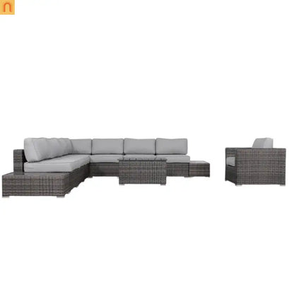 Outdoor Wicker Sectional Set 7 Person 9 Piece Brown