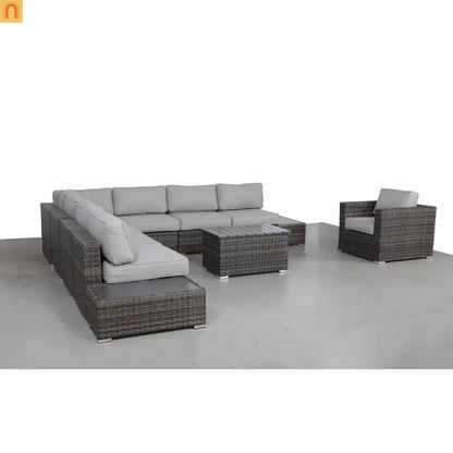 Outdoor Wicker Sectional Set 7 Person 9 Piece Brown