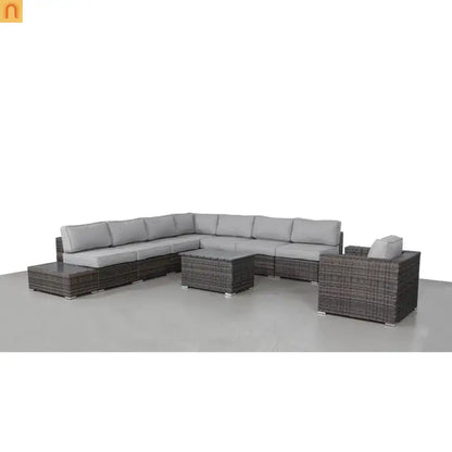 Outdoor Wicker Sectional Set 7 Person 9 Piece Brown