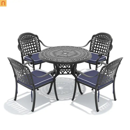 5-Piece Outdoor Patio Set Cast Aluminum Black