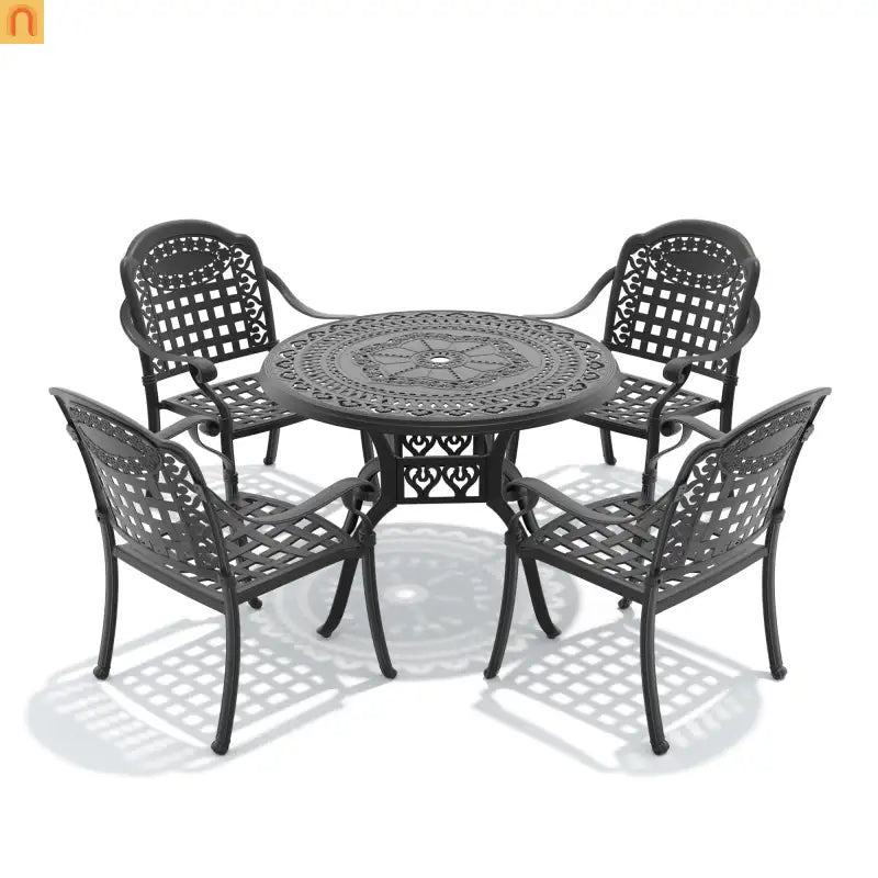 5-Piece Outdoor Patio Set Cast Aluminum Black