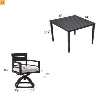 Outdoor Dining Set Aluminum Black 5 Piece 4 Swivel Rockers 40in Table