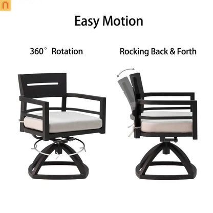 Outdoor Dining Set Aluminum Black 5 Piece 4 Swivel Rockers 40in Table