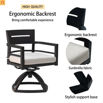 Outdoor Dining Set Aluminum Black 5 Piece 4 Swivel Rockers 40in Table