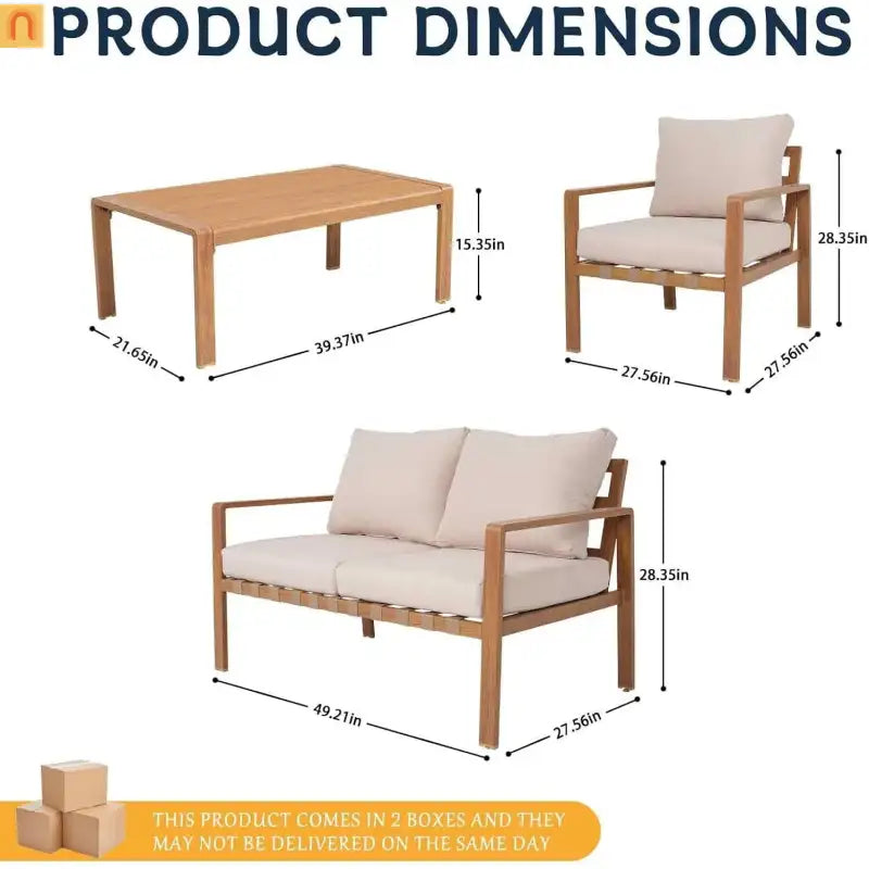 Aluminum Patio Set 4-Piece Gray Wood Grain Cushions
