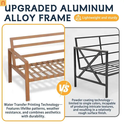 Aluminum Patio Set 4-Piece Gray Wood Grain Cushions