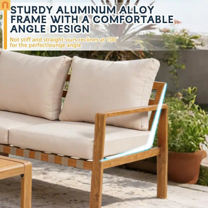 Aluminum Patio Set 4-Piece Gray Wood Grain Cushions