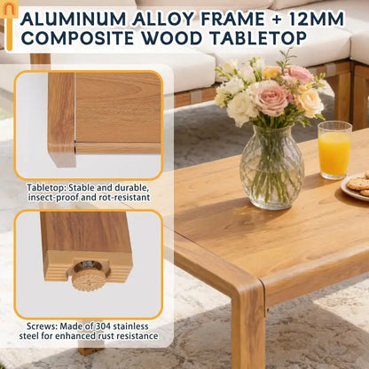 Aluminum Patio Set 4-Piece Gray Wood Grain Cushions